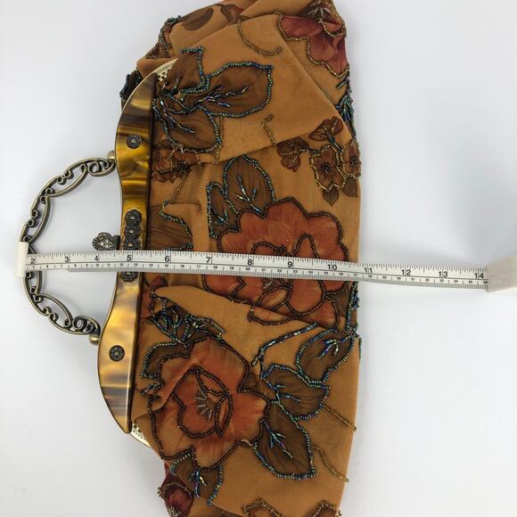 Victorian Beaded evening bag, floral bag Metal Strap Acetate, Seed Beads, Lucite - Picture 11 of 12